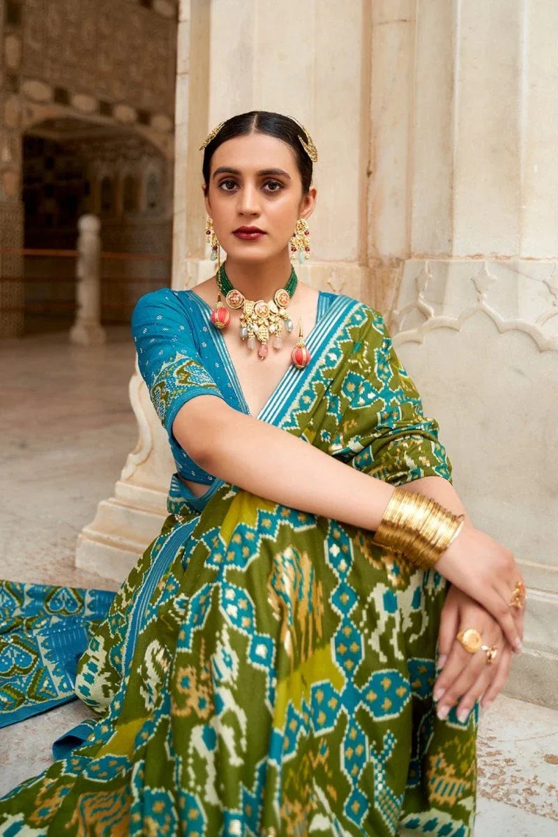 Olive Green Patola Saree - EZBER