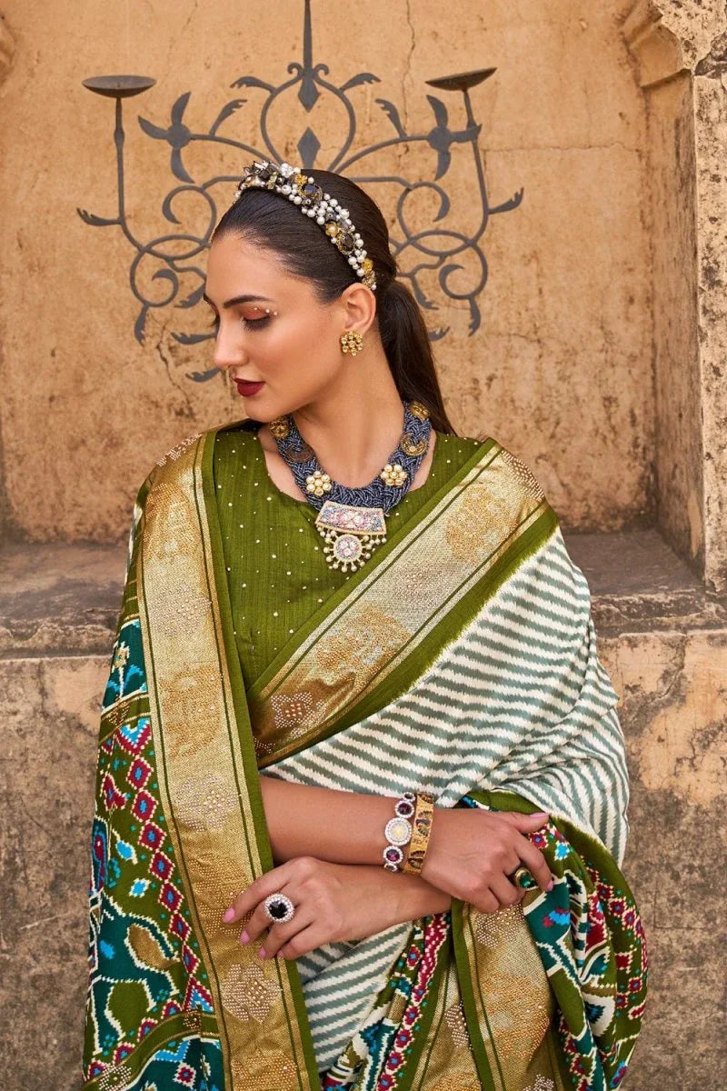 Olive Green Patola Saree - EZBER