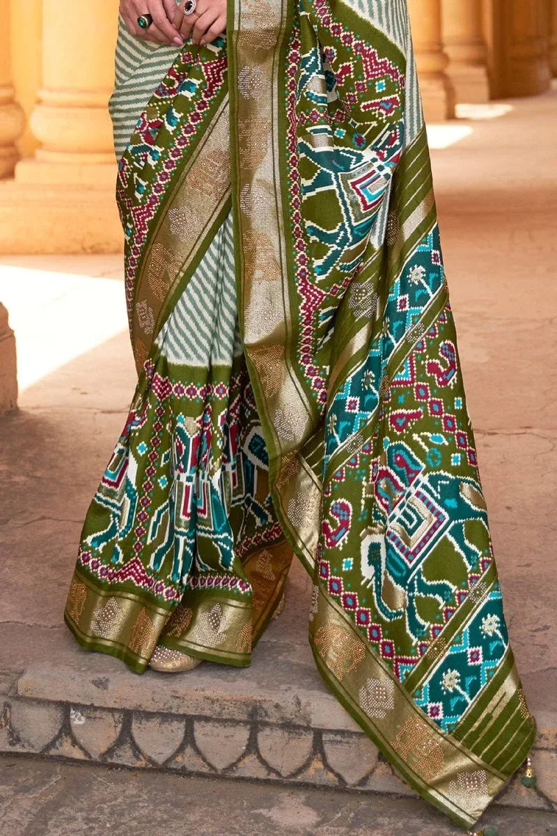 Olive Green Patola Saree - EZBER