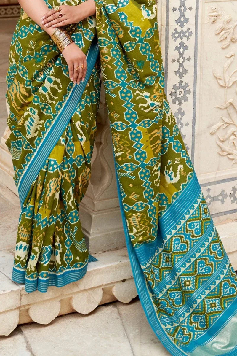 Olive Green Patola Saree - EZBER
