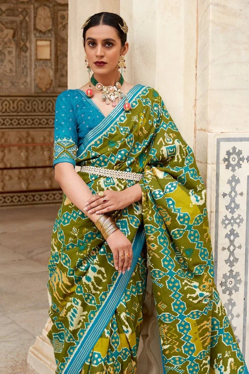 Olive Green Patola Saree - EZBER