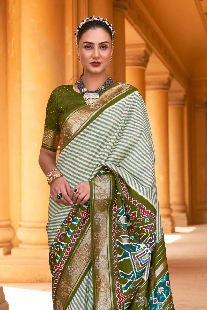 Olive Green Patola Saree - EZBER