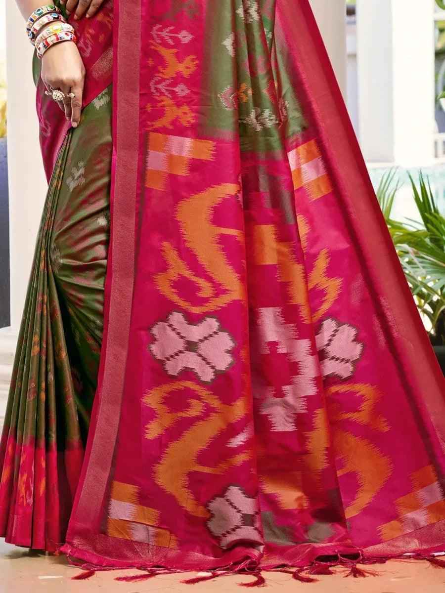 Olive Green Silk Brocade Saree | EZB SI04 ASPOC1003