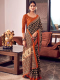 Orange And Blue Mulmul Cottons Saree With Blouse Piece - EZBER