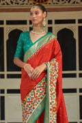 Orange And Green Patola Saree - EZBER