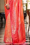 Orange And Red Banarasi Saree - EZBER