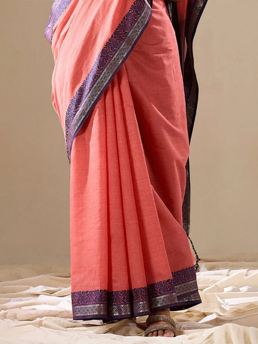 Orange Cotton Festive Wear Saree With Blouse Piece - EZBER