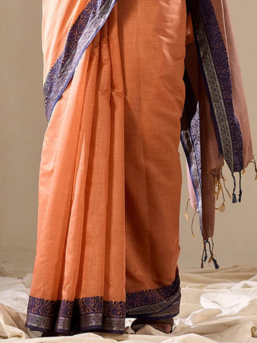 Orange Cotton Festive Wear Saree With Blouse Piece - EZBER