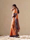 Orange Cotton Festive Wear Saree With Blouse Piece - EZBER