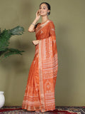 Orange Cotton Saree With Blouse Piece - EZBER