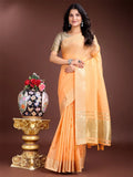 Orange Cotton Saree With Blouse Piece - EZBER