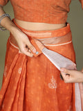 Orange Cotton Saree With Blouse Piece - EZBER