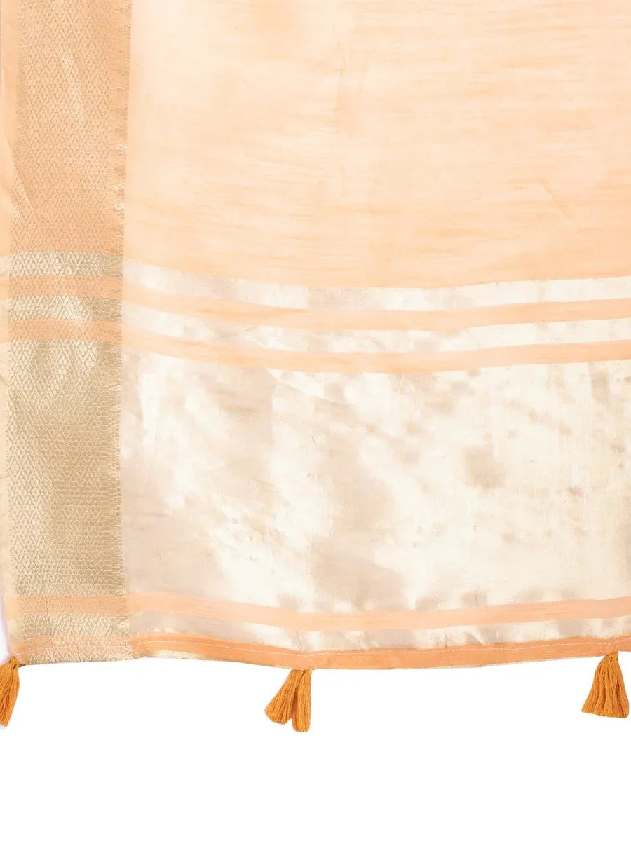 Orange Cotton Saree With Blouse Piece - EZBER