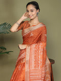 Orange Cotton Saree With Blouse Piece - EZBER