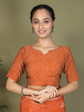 Orange Cotton Saree With Blouse Piece - EZBER