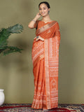 Orange Cotton Saree With Blouse Piece - EZBER
