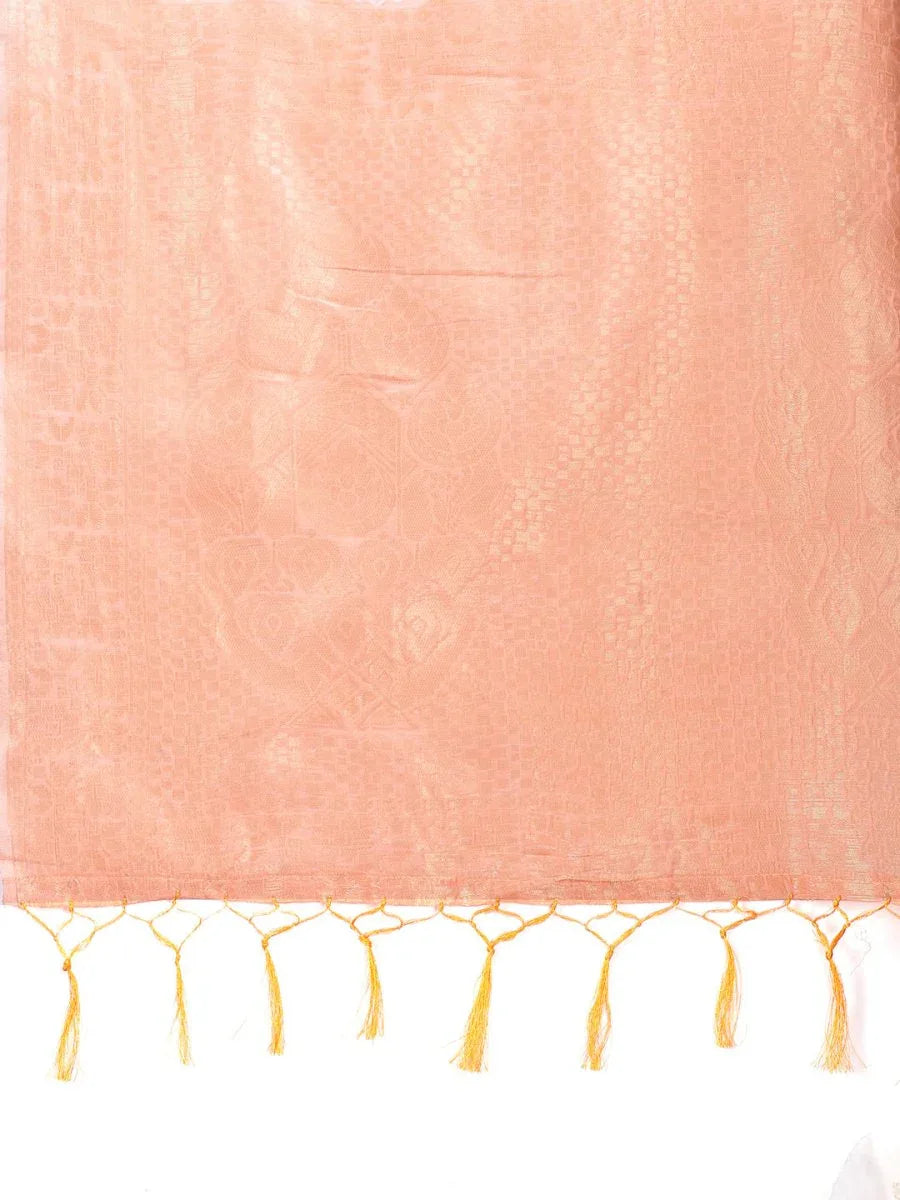 Orange Cotton Saree With Blouse Piece - EZBER