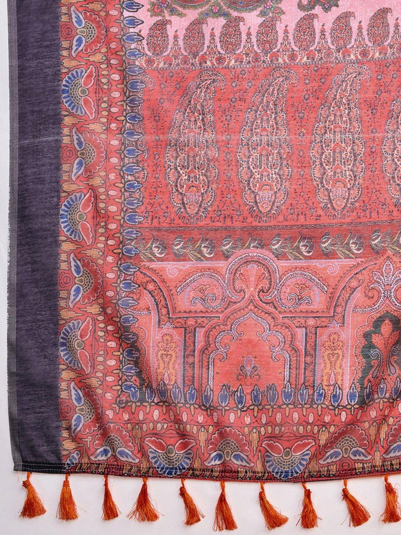 Orange Linen Blend Saree With Blouse Piece - EZBER