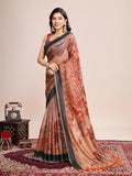 Orange Linen Blend Saree With Blouse Piece - EZBER