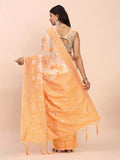 Orange Linen Cotton Saree With Blouse Piece - EZBER