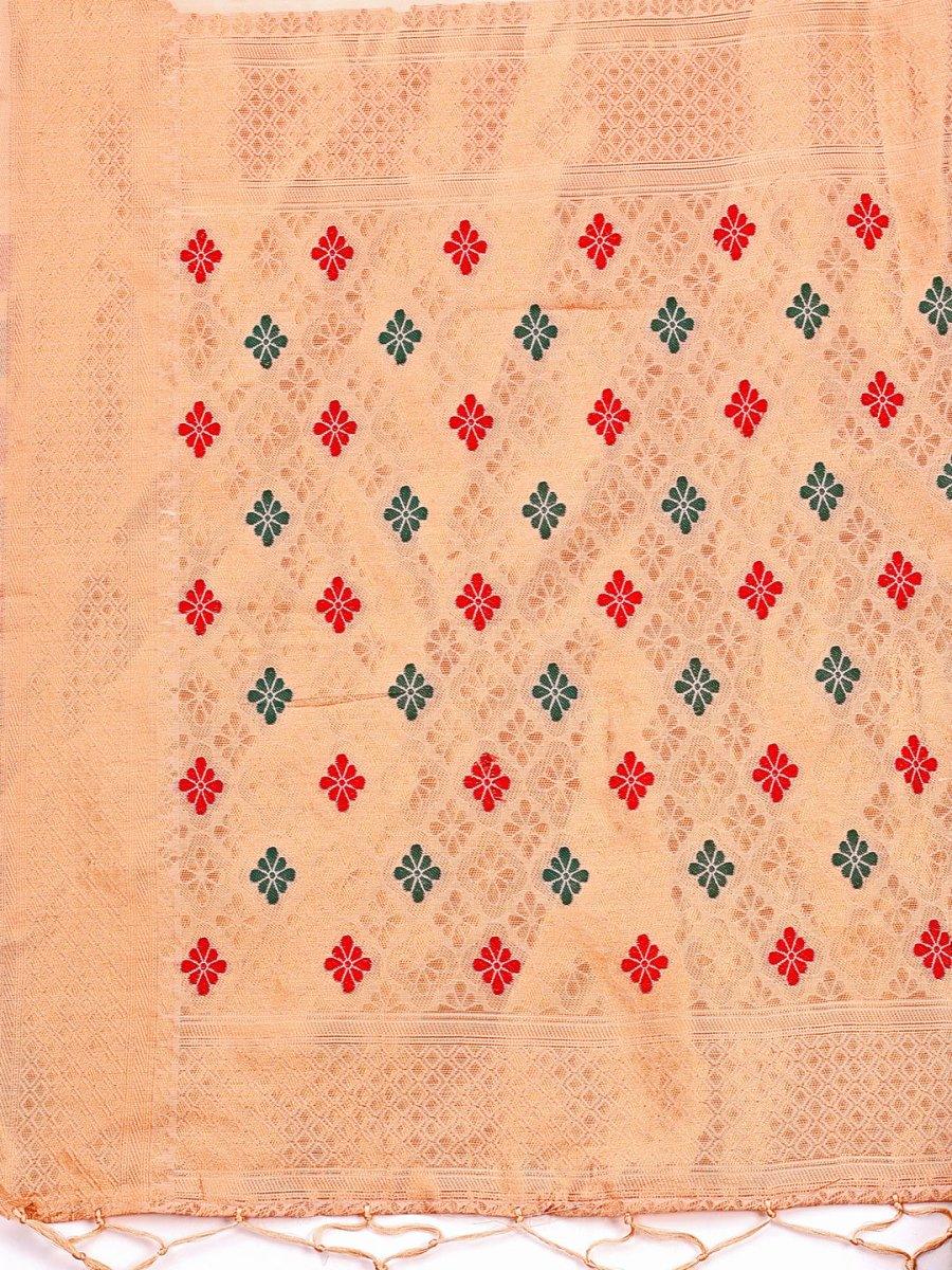 Orange Linen Cotton Saree With Blouse Piece - EZBER