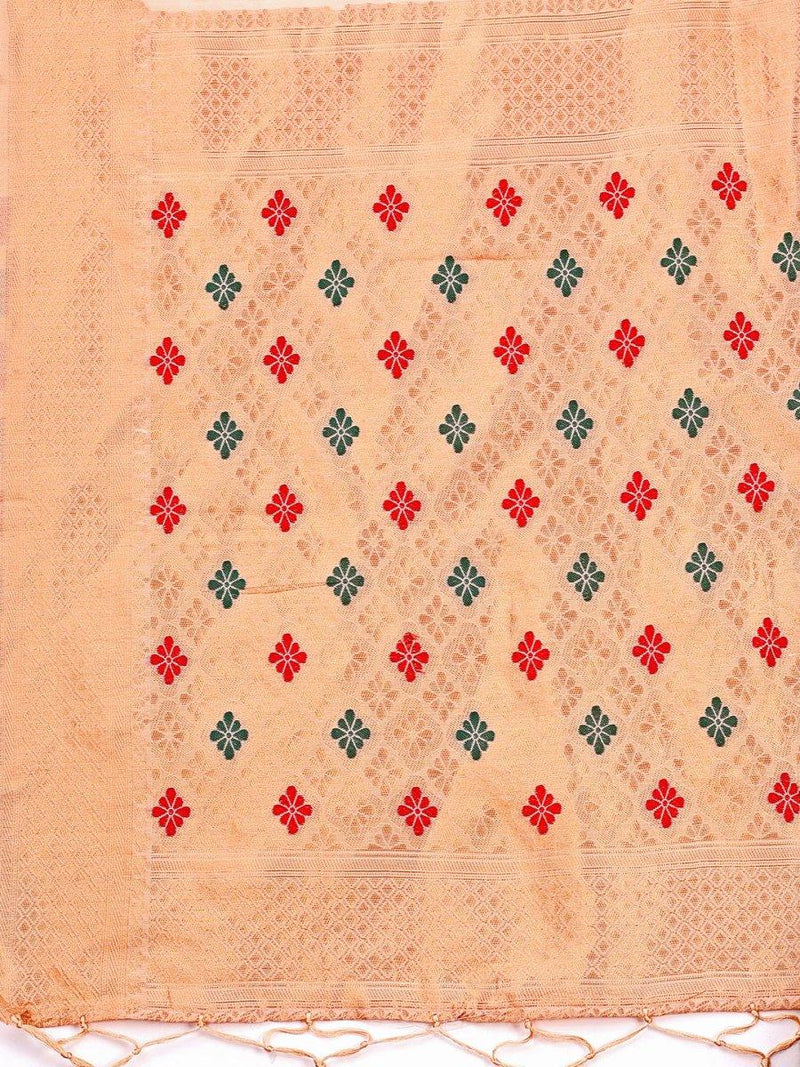 Orange Linen Cotton Saree With Blouse Piece - EZBER