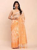 Orange Linen Cotton Saree With Blouse Piece - EZBER