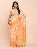 Orange Linen Cotton Saree With Blouse Piece - EZBER