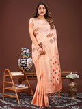 Orange Linen Cotton Saree With Blouse Piece - EZBER