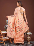 Orange Linen Cotton Saree With Blouse Piece - EZBER
