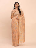 Orange Linen Cotton Saree With Blouse Piece - EZBER