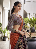 Orange Mulmul Cottons Saree With Blouse Piece - EZBER