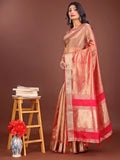 Orange Organza Saree With Blouse Piece - EZBER