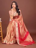 Orange Organza Saree With Blouse Piece - EZBER