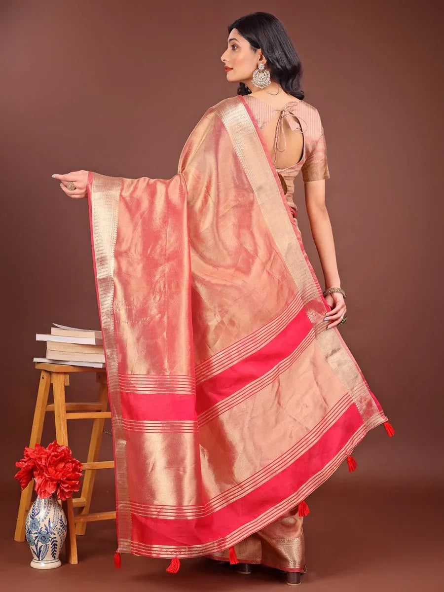 Orange Organza Saree With Blouse Piece - EZBER