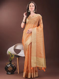 Orange Organza Saree With Blouse Piece - EZBER