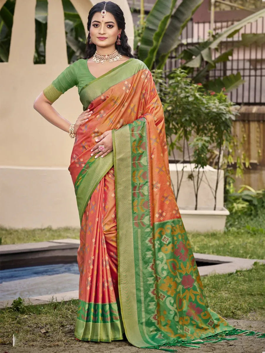 Orange POORVIKA SILK VOL 2 Pochampalli Silk Saree with Blouse Piece - EZBER