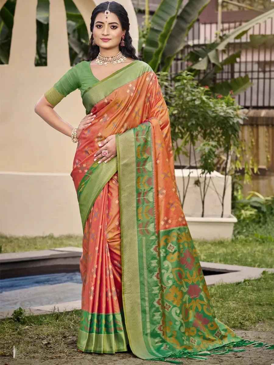 Orange Silk Brocade Saree | EZB SI04 ASPOC2001
