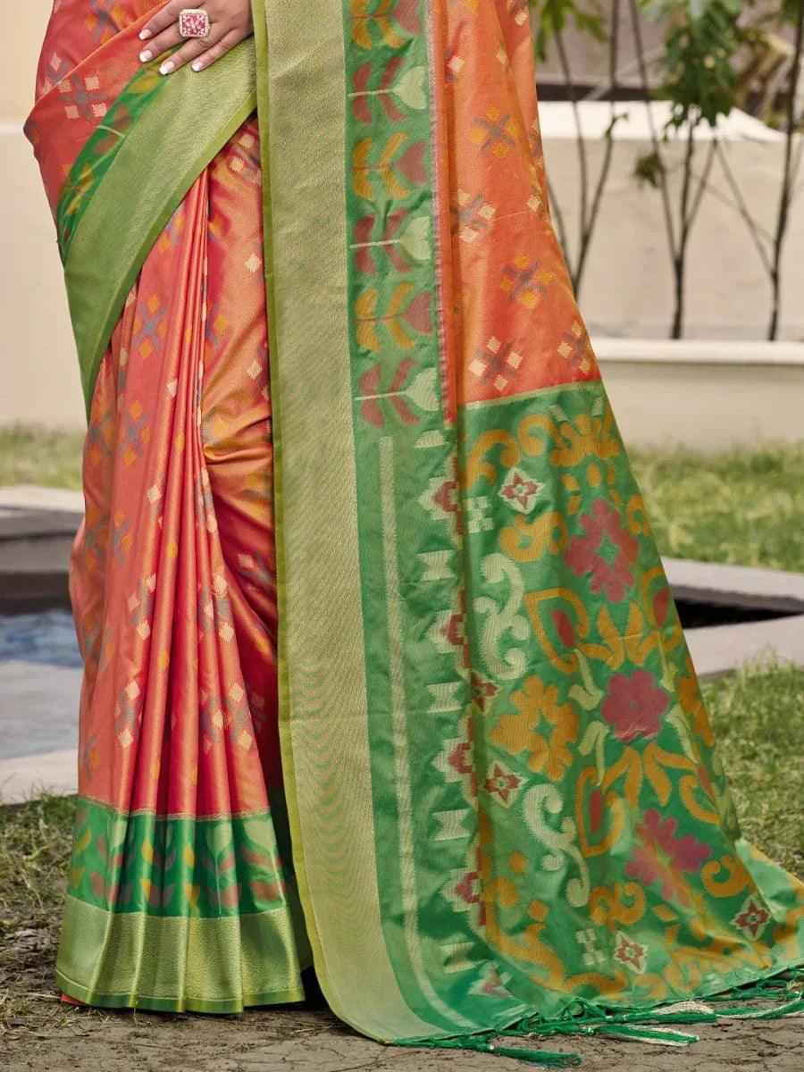 Orange Silk Brocade Saree | EZB SI04 ASPOC2001
