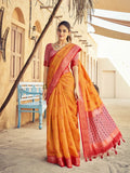 Orange Raw Silk Festive Wear Saree With Blouse Piece - EZBER