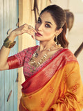 Orange Raw Silk Festive Wear Saree With Blouse Piece - EZBER