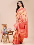 Orange & Red Banarasi Silk Saree With Blouse Piece - EZBER