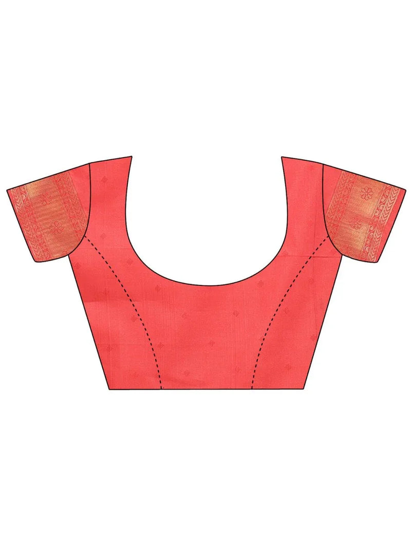 Orange & Red Banarasi Silk Saree With Blouse Piece - EZBER