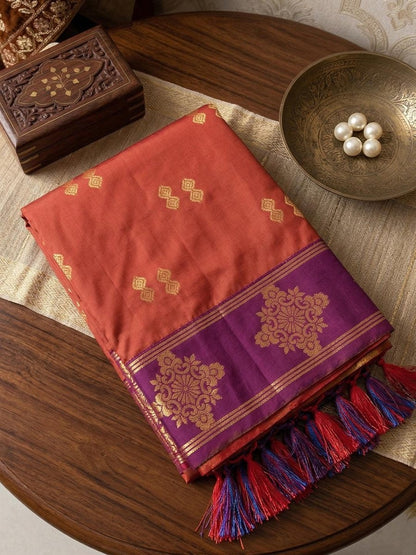 Orange Silk Blend Handloom Saree | EZB SI04 SUMER1003 - EZBER