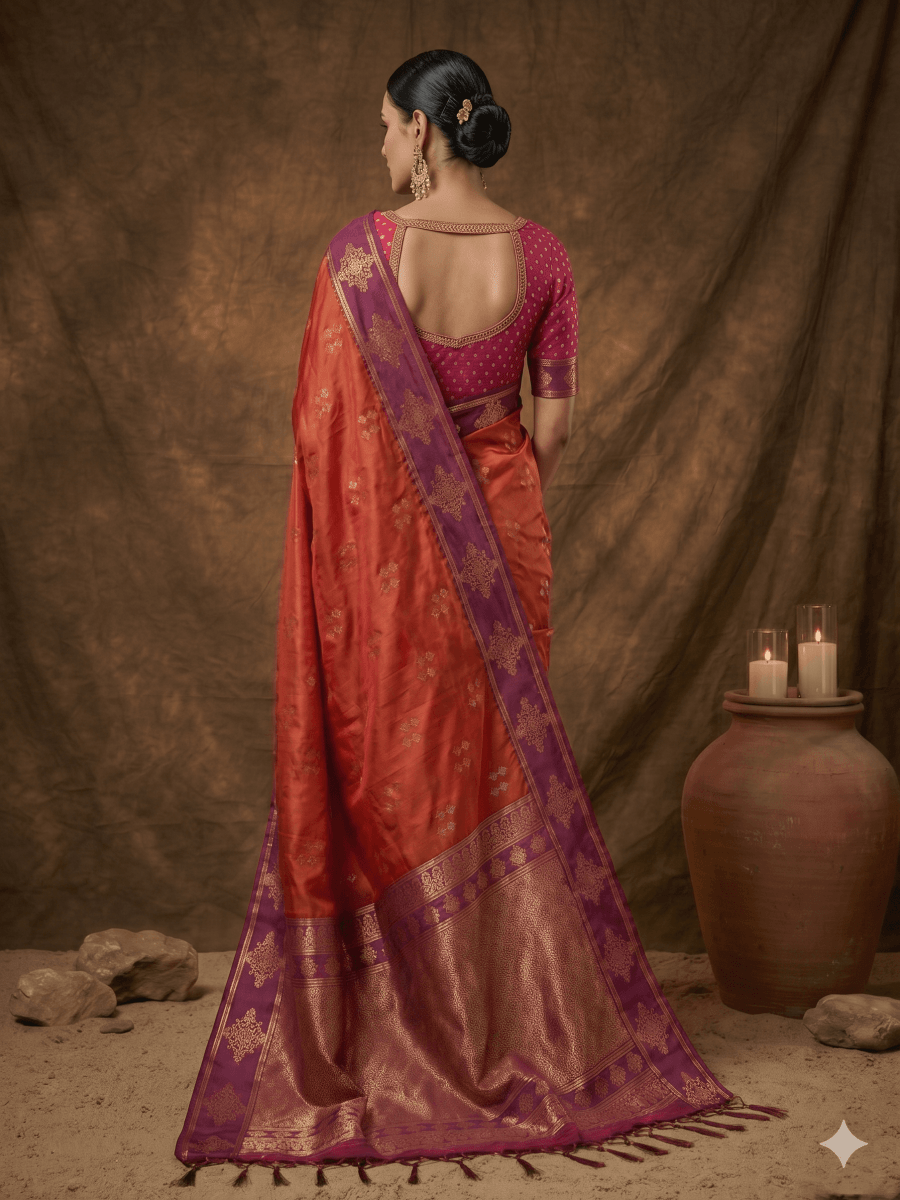 Orange Silk Blend Handloom Saree | EZB SI04 SUMER1003 - EZBER