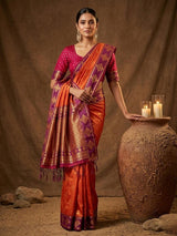 Orange Silk Blend Handloom Saree | EZB SI04 SUMER1003