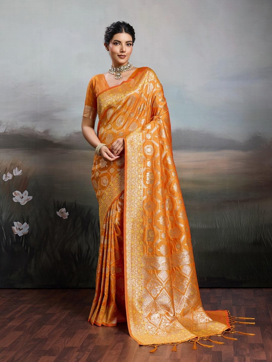 Orange Silk Blend Handloom Saree | EZB SI04 SURJW2003 - EZBER