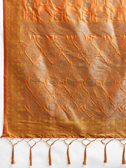 Orange Silk Blend Handloom Saree | EZB SI04 SURJW2003 - EZBER