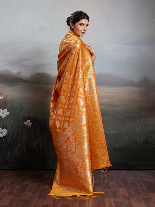 Orange Silk Blend Handloom Saree | EZB SI04 SURJW2003 - EZBER