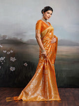 Orange Silk Blend Handloom Saree | EZB SI04 SURJW2003